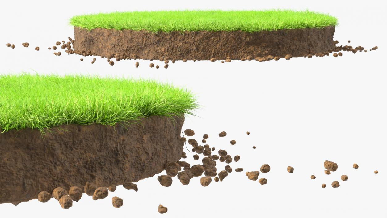 3D model Round Soil with Grass Fur