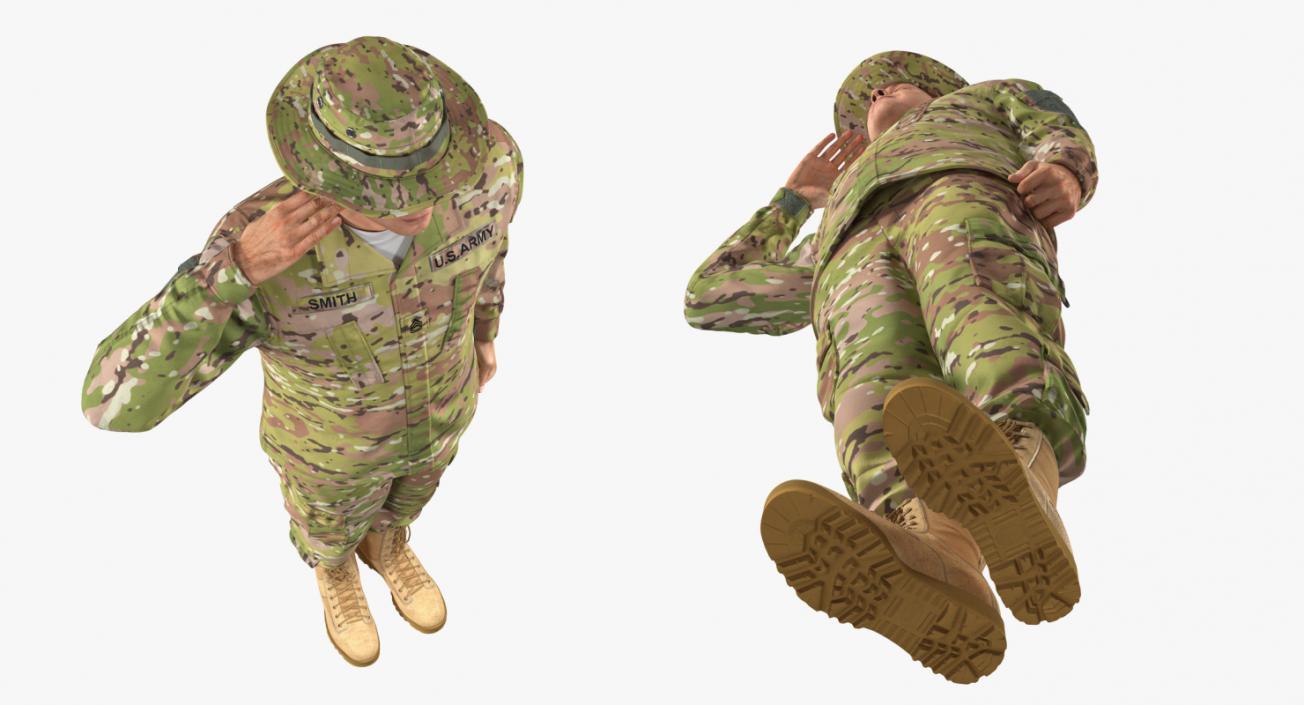 3D US Army Soldier Camo Saluting Fur model