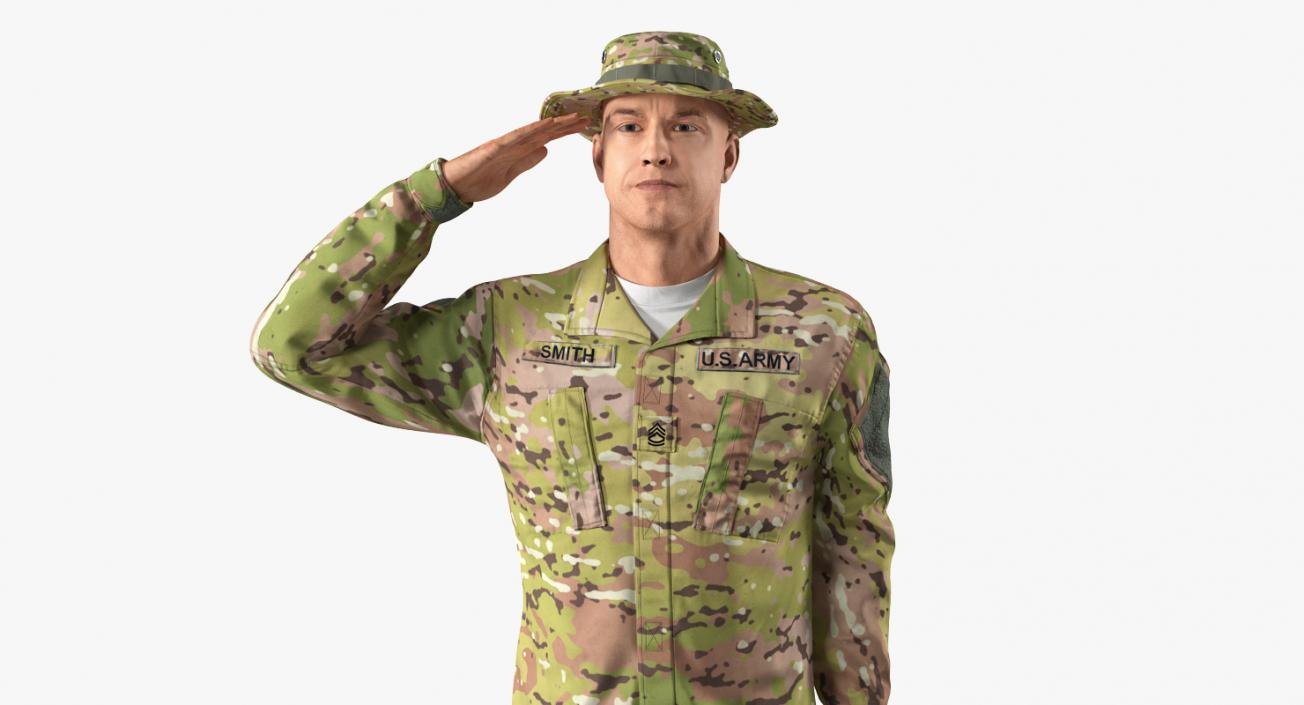 3D US Army Soldier Camo Saluting Fur model