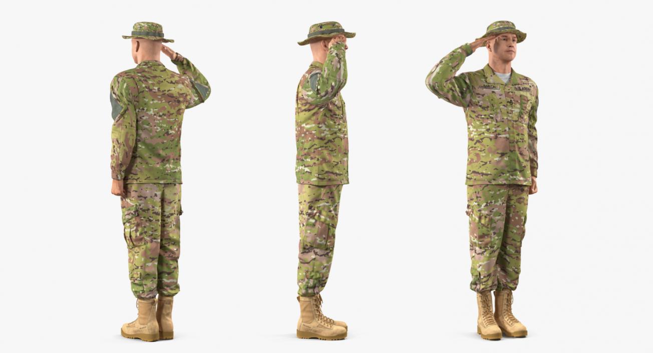 3D US Army Soldier Camo Saluting Fur model