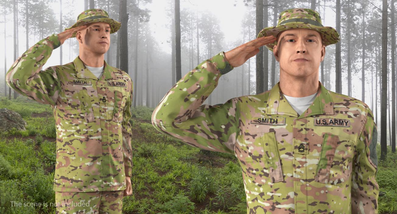 3D US Army Soldier Camo Saluting Fur model