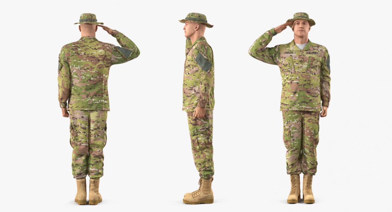 3D US Army Soldier Camo Saluting Fur model