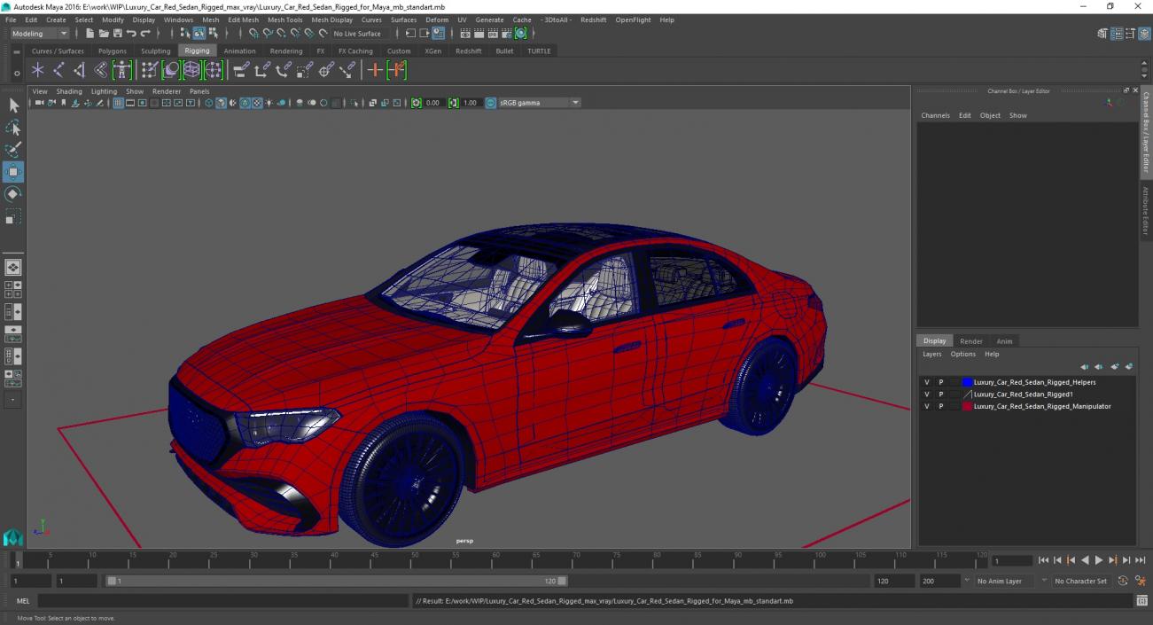 3D Luxury Car Red Sedan Rigged for Maya