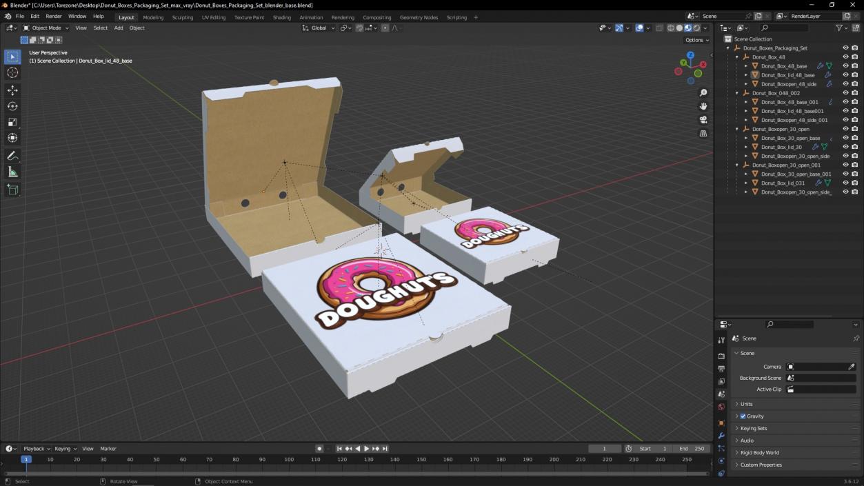 3D model Donut Boxes Packaging Set