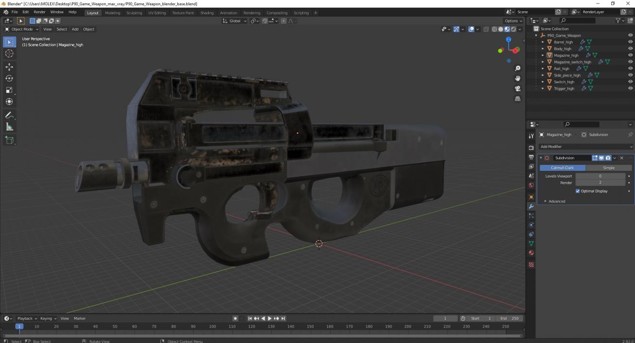 3D model P90 Game Weapon