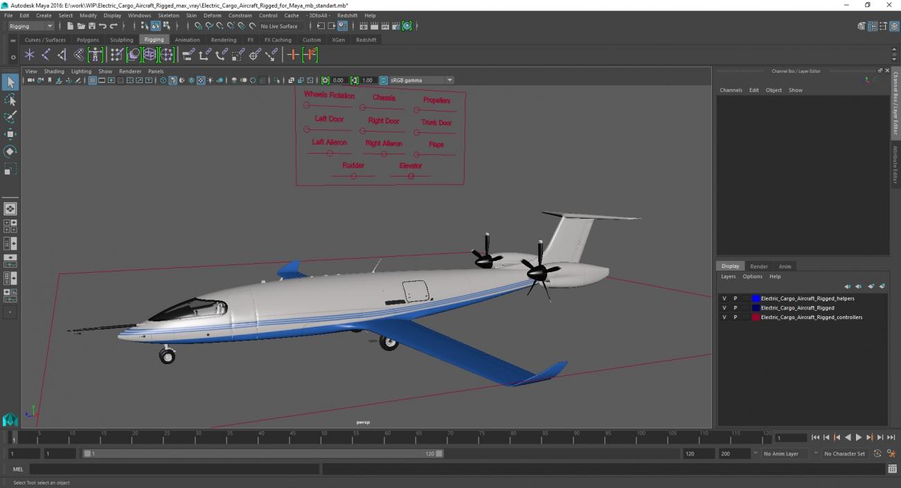 Electric Cargo Aircraft Rigged for Maya 3D model