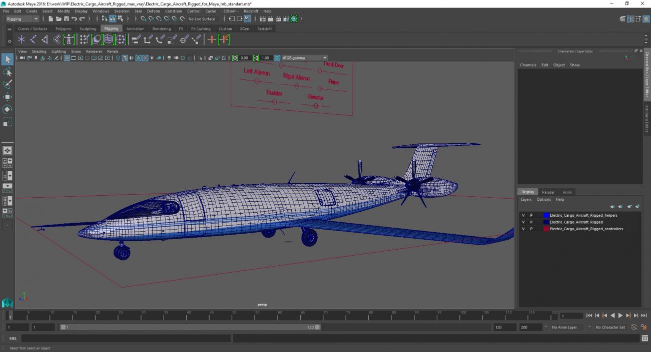 Electric Cargo Aircraft Rigged for Maya 3D model