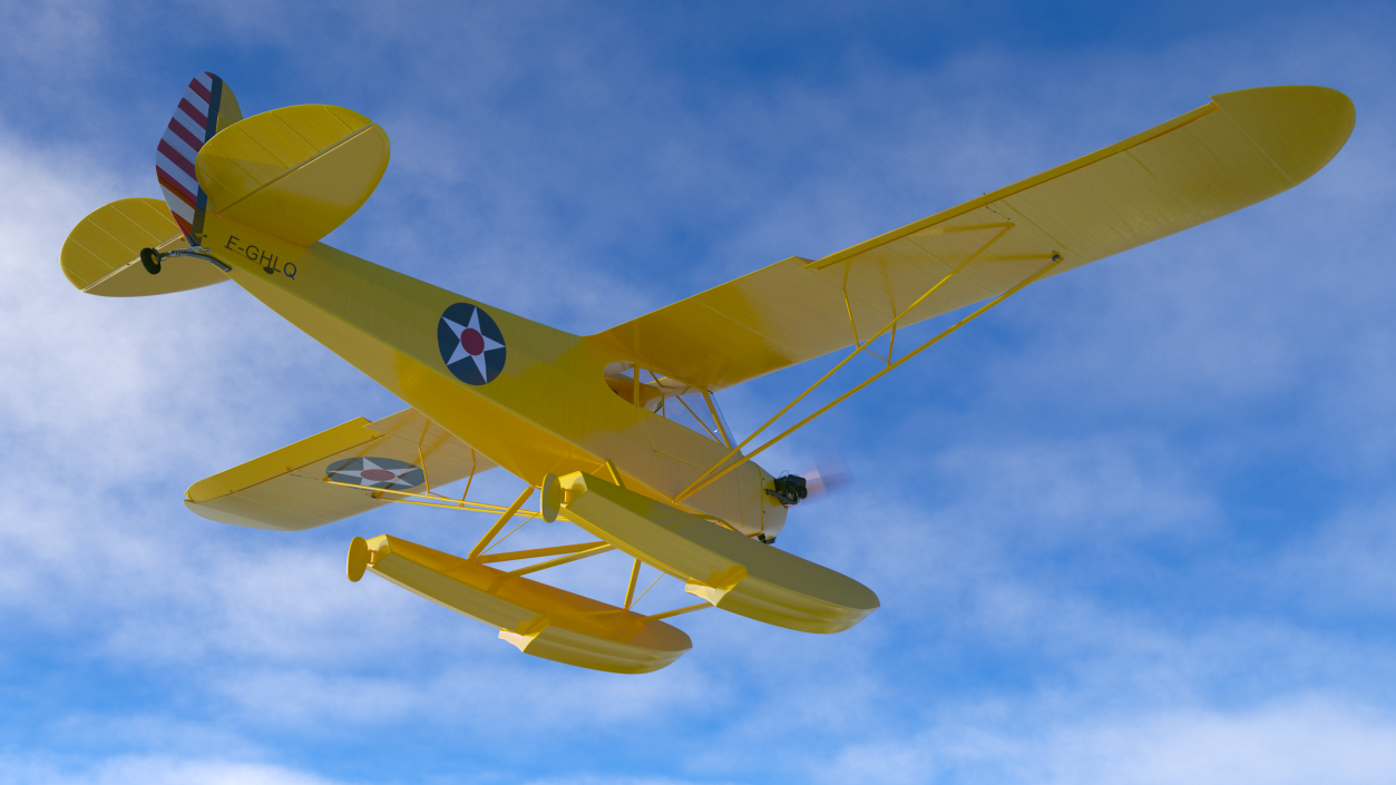 Piper J-3 Cub Light Aircraft with Floats Rigged 3D