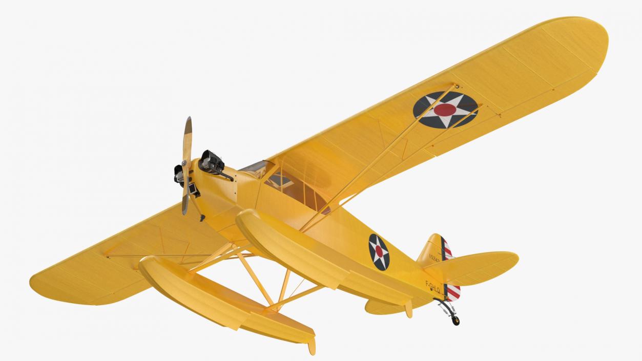 Piper J-3 Cub Light Aircraft with Floats Rigged 3D