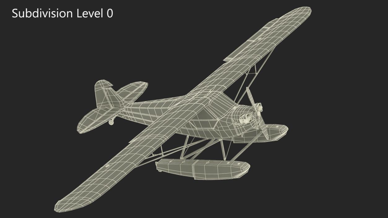 Piper J-3 Cub Light Aircraft with Floats Rigged 3D