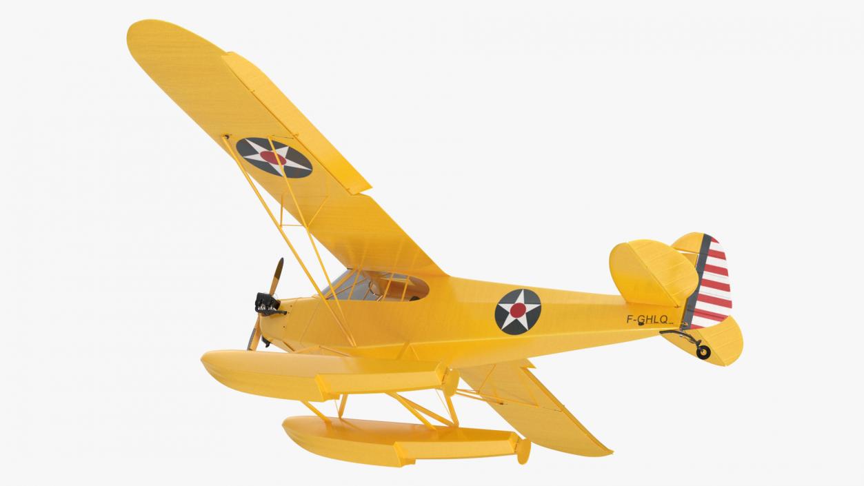 Piper J-3 Cub Light Aircraft with Floats Rigged 3D