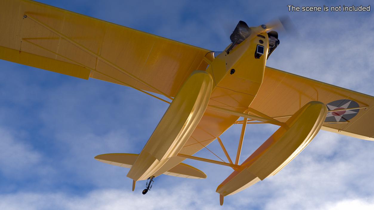 Piper J-3 Cub Light Aircraft with Floats Rigged 3D