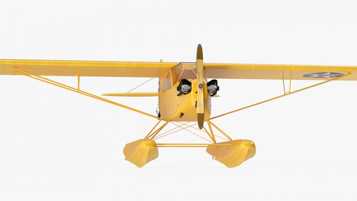 Piper J-3 Cub Light Aircraft with Floats Rigged 3D