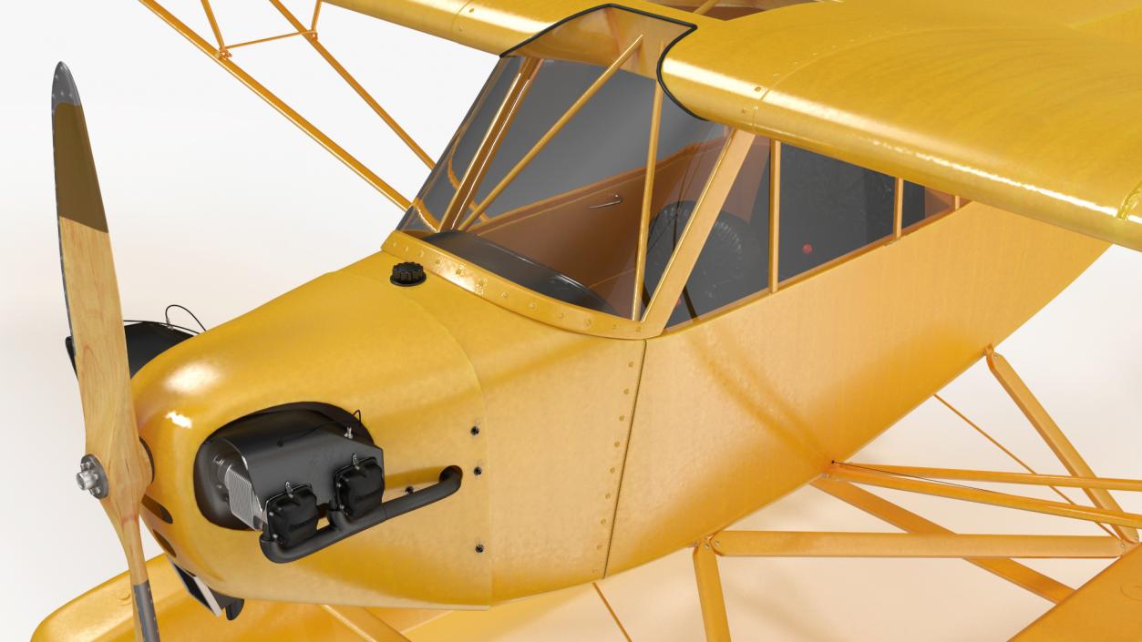 Piper J-3 Cub Light Aircraft with Floats Rigged 3D