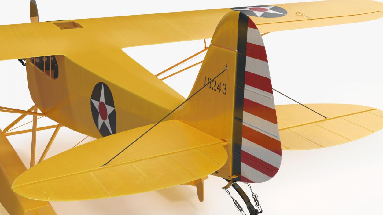 Piper J-3 Cub Light Aircraft with Floats Rigged 3D