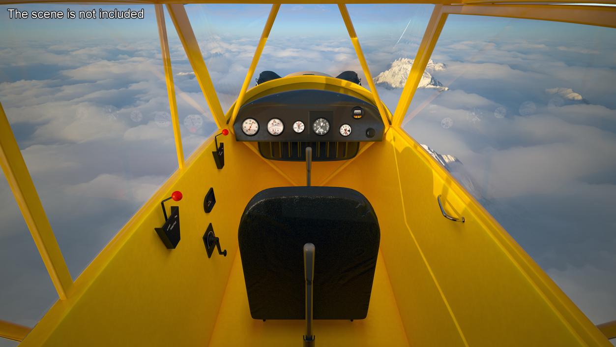 Piper J-3 Cub Light Aircraft with Floats Rigged 3D