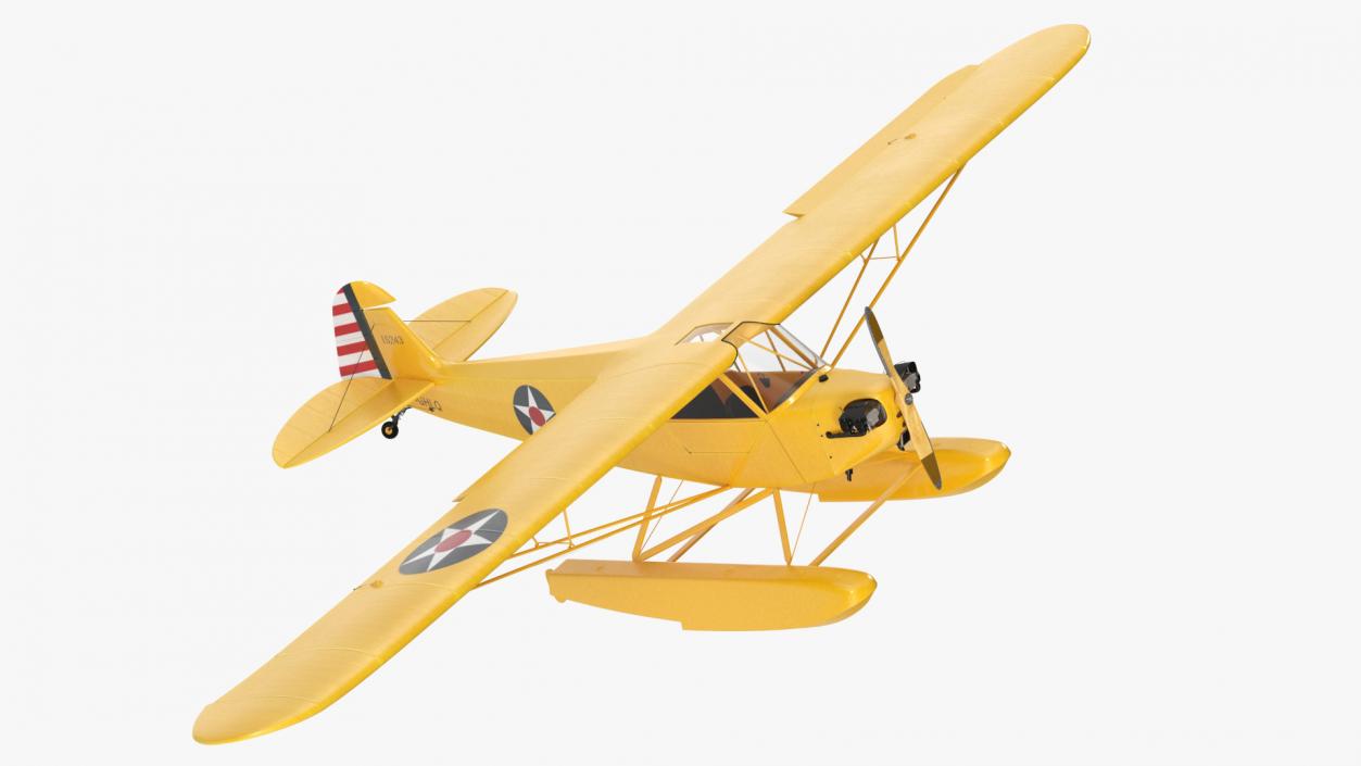 Piper J-3 Cub Light Aircraft with Floats Rigged 3D