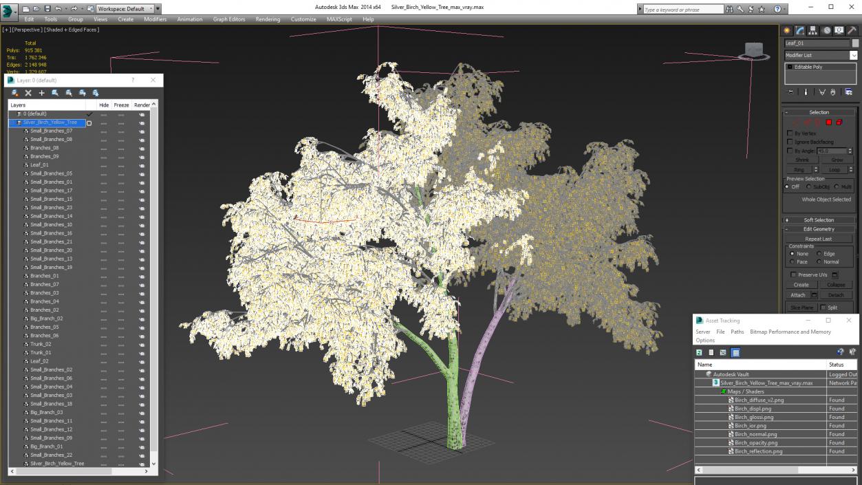 Silver Birch Yellow Tree 3D model