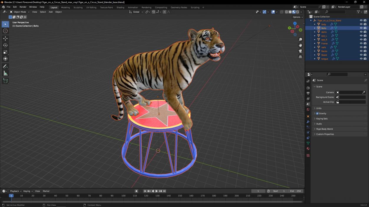 3D Tiger on a Circus Stand model