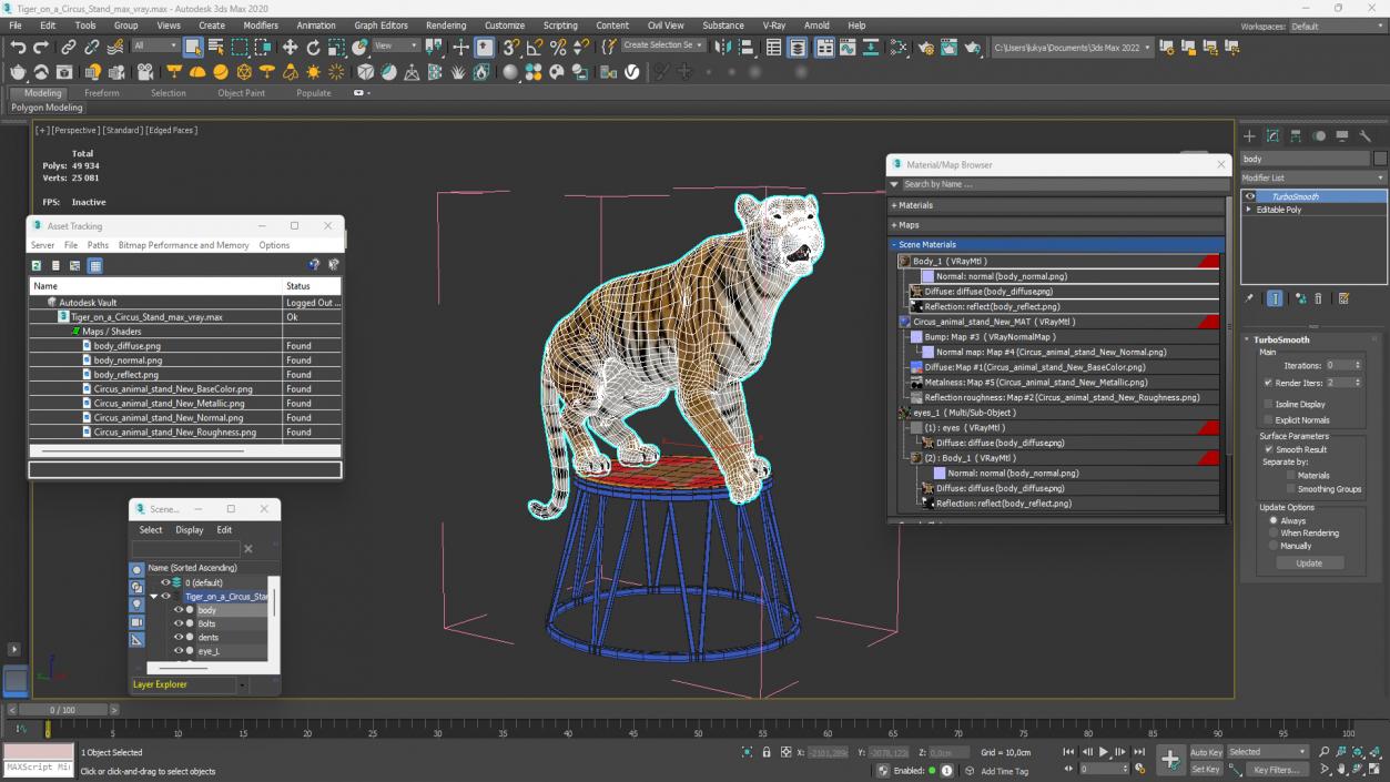 3D Tiger on a Circus Stand model