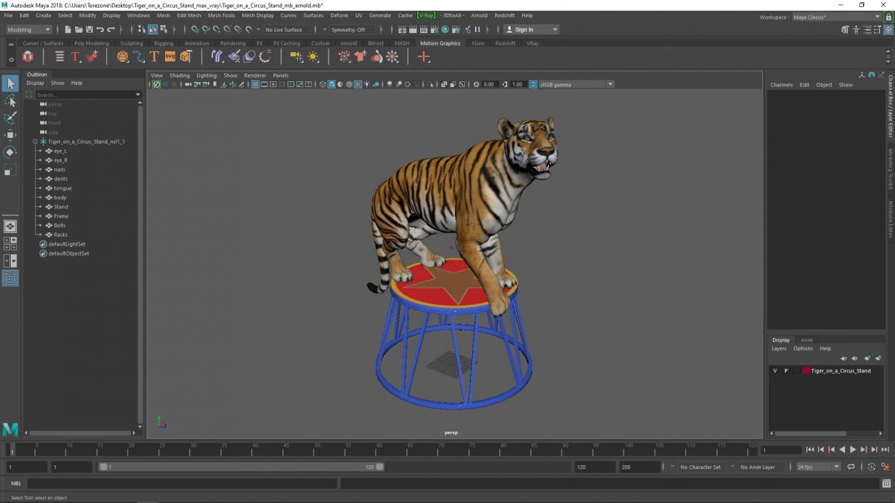 3D Tiger on a Circus Stand model