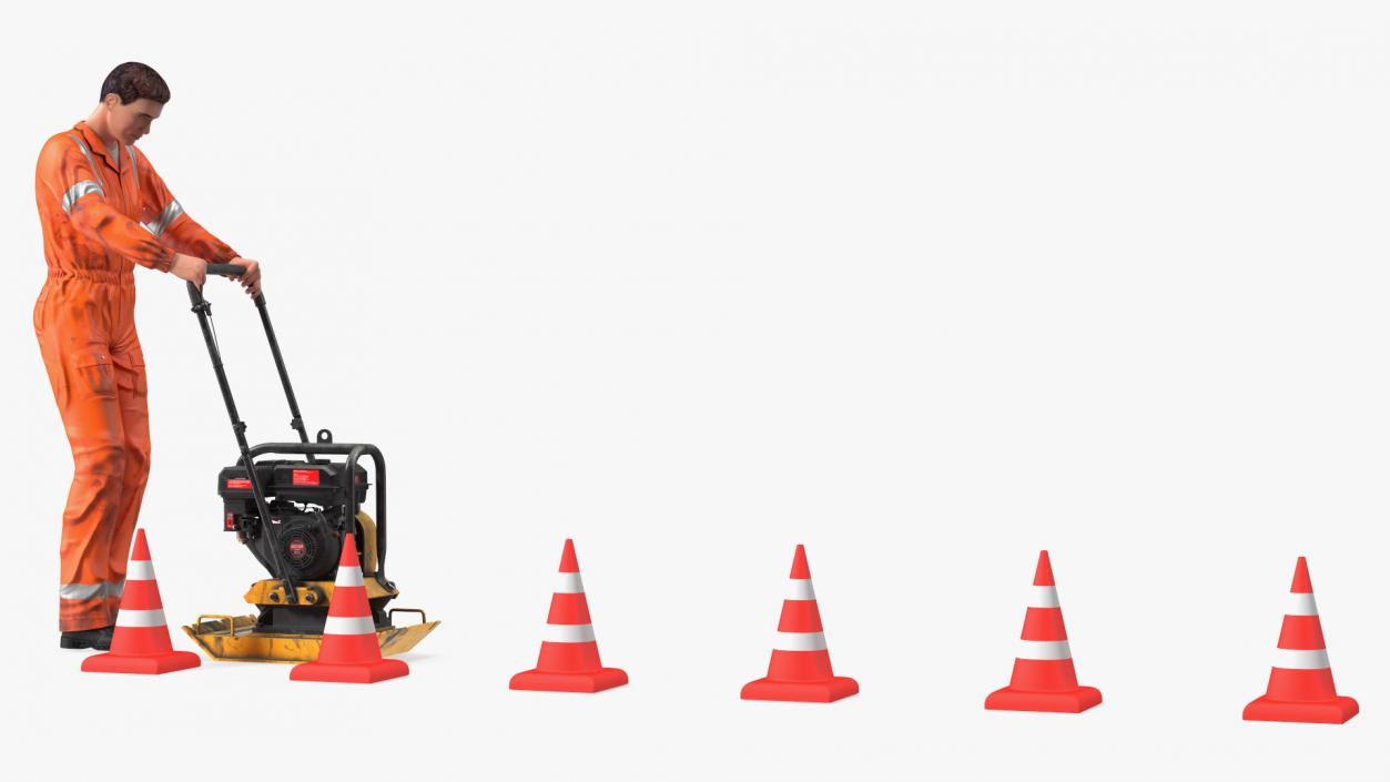 3D Dirty Road Worker with Gasoline Vibratory