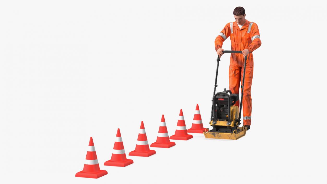 3D Dirty Road Worker with Gasoline Vibratory