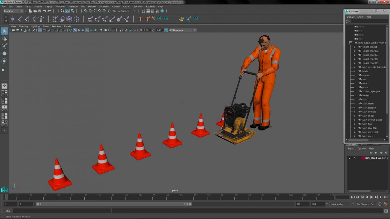 3D Dirty Road Worker with Gasoline Vibratory