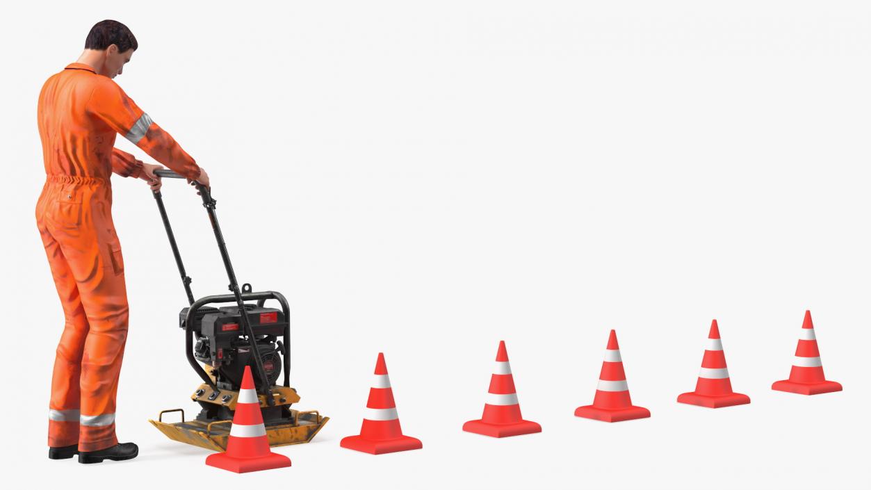 3D Dirty Road Worker with Gasoline Vibratory