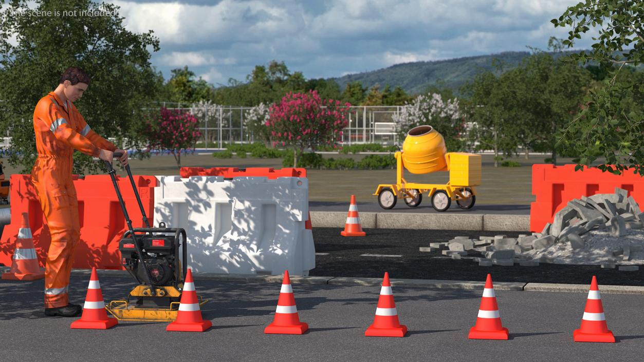 3D Dirty Road Worker with Gasoline Vibratory