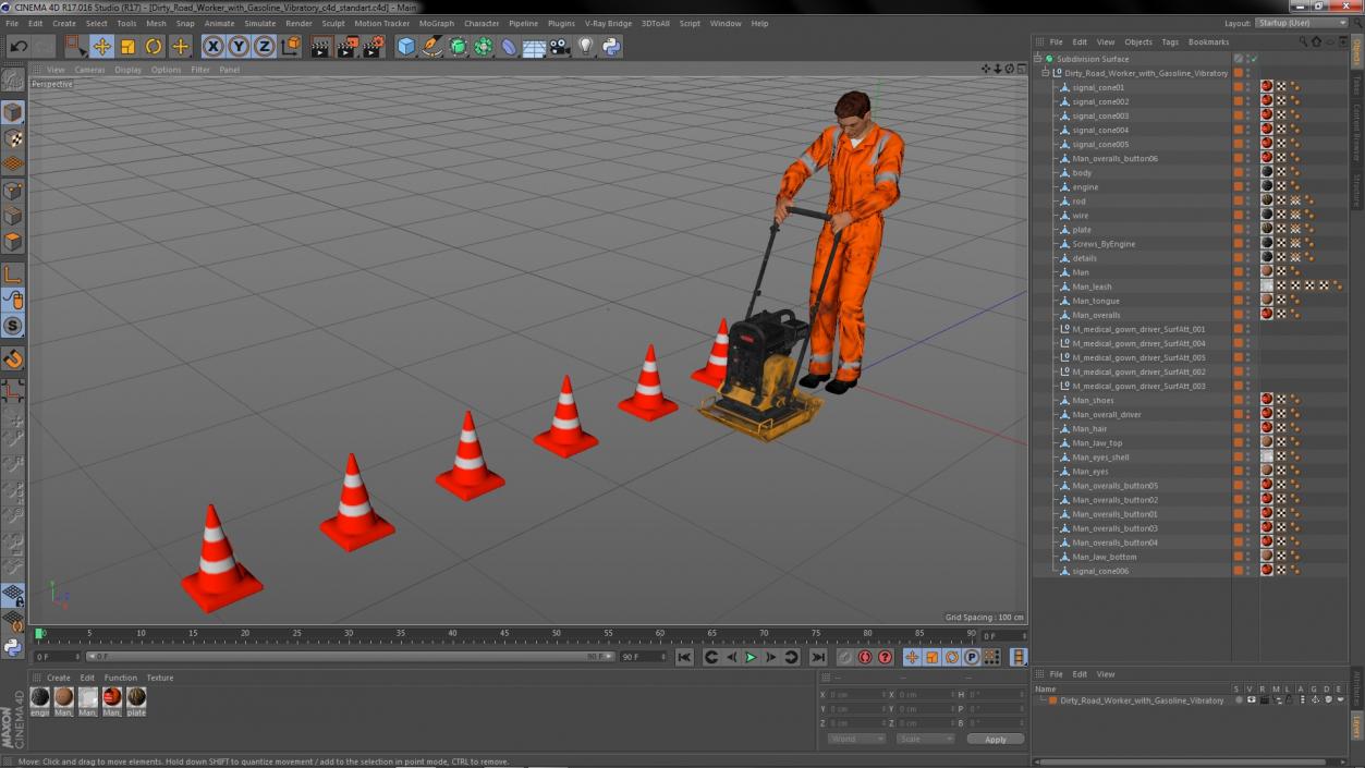 3D Dirty Road Worker with Gasoline Vibratory