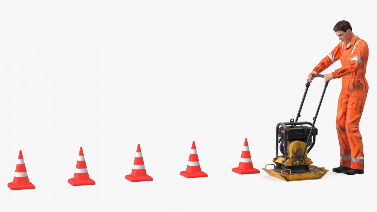 3D Dirty Road Worker with Gasoline Vibratory