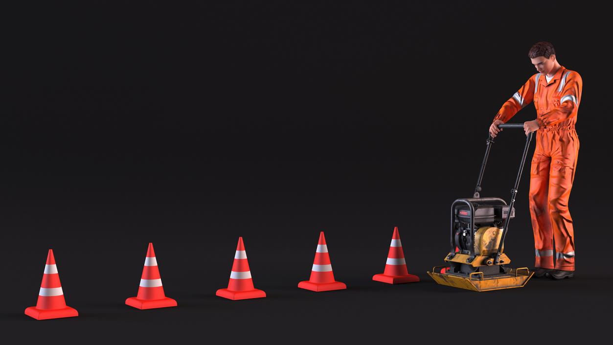 3D Dirty Road Worker with Gasoline Vibratory