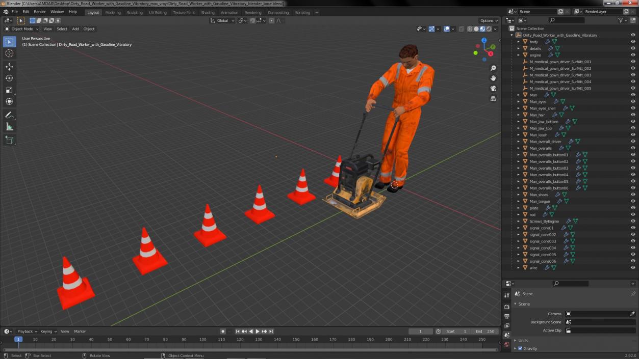 3D Dirty Road Worker with Gasoline Vibratory