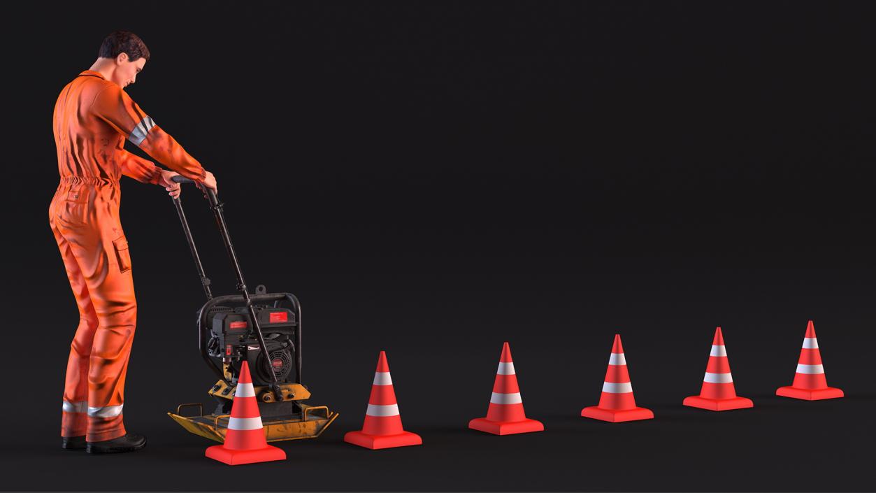 3D Dirty Road Worker with Gasoline Vibratory