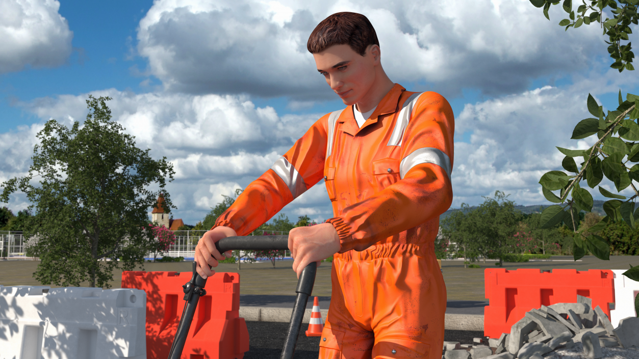 3D Dirty Road Worker with Gasoline Vibratory