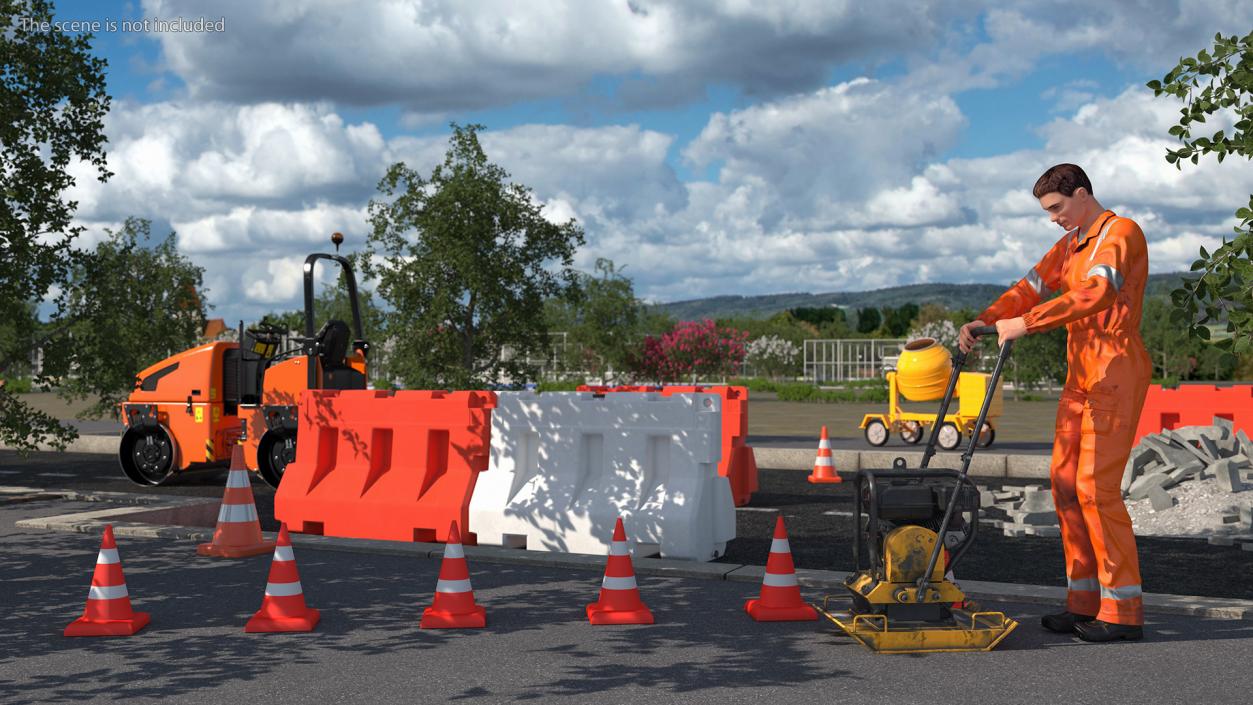 3D Dirty Road Worker with Gasoline Vibratory