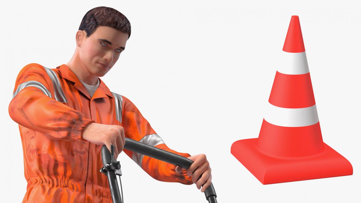 3D Dirty Road Worker with Gasoline Vibratory