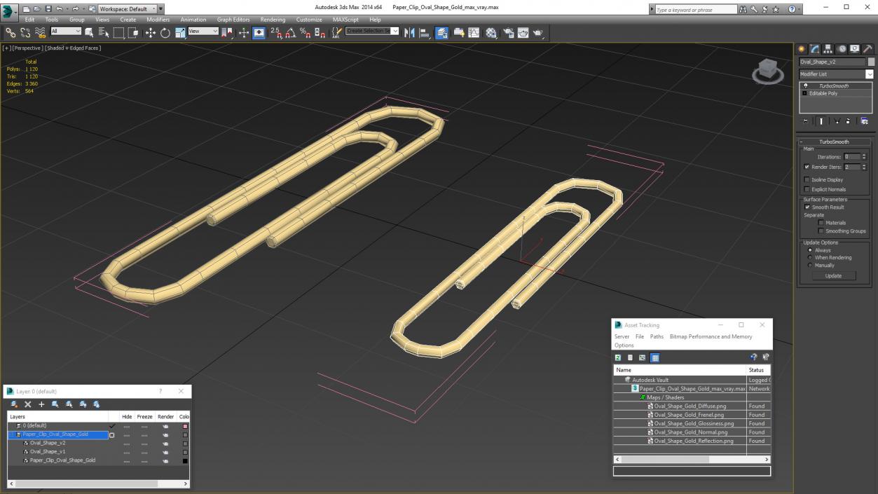 3D Paper Clip Oval Shape Gold