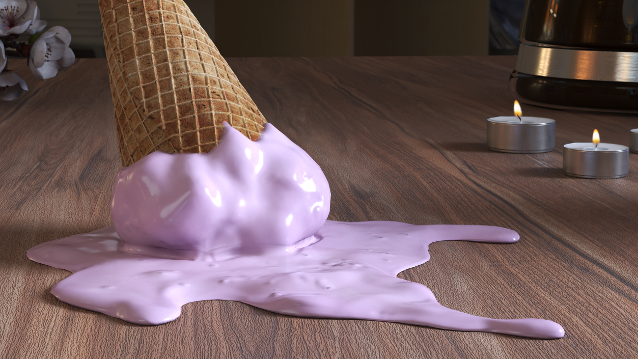 Melting Pink Ice Cream Cone 3D