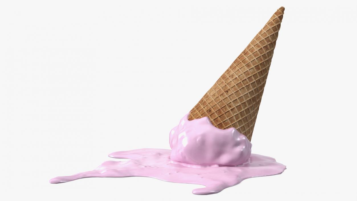 Melting Pink Ice Cream Cone 3D