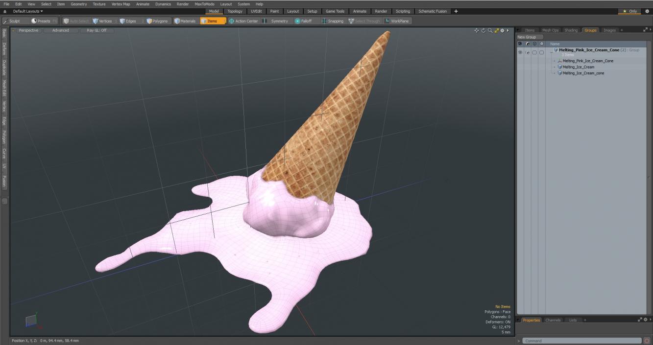 Melting Pink Ice Cream Cone 3D