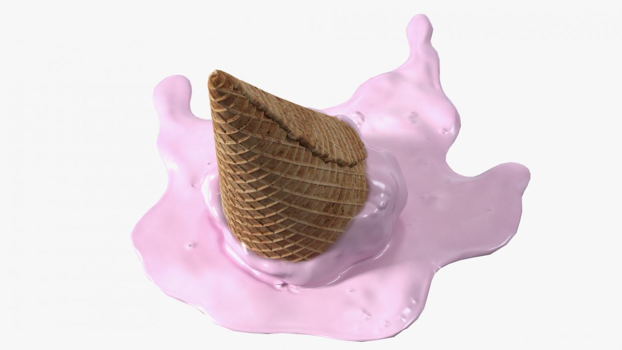 Melting Pink Ice Cream Cone 3D