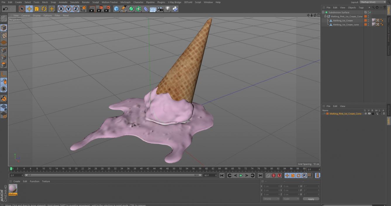 Melting Pink Ice Cream Cone 3D