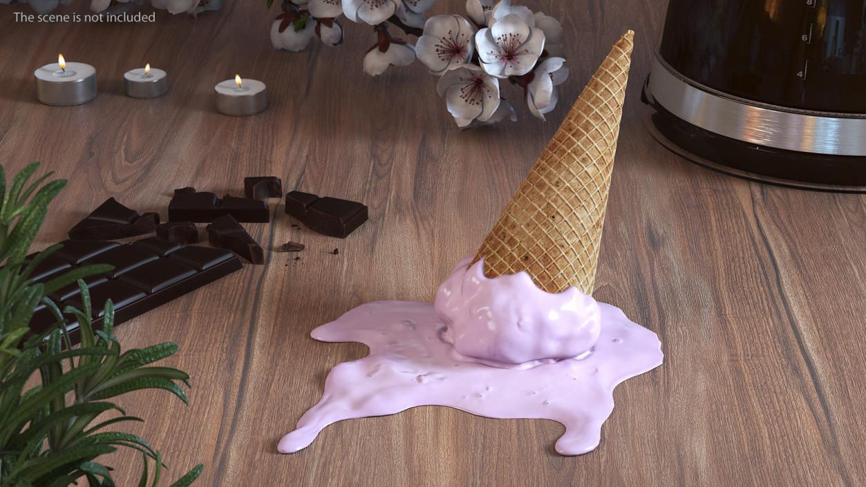 Melting Pink Ice Cream Cone 3D