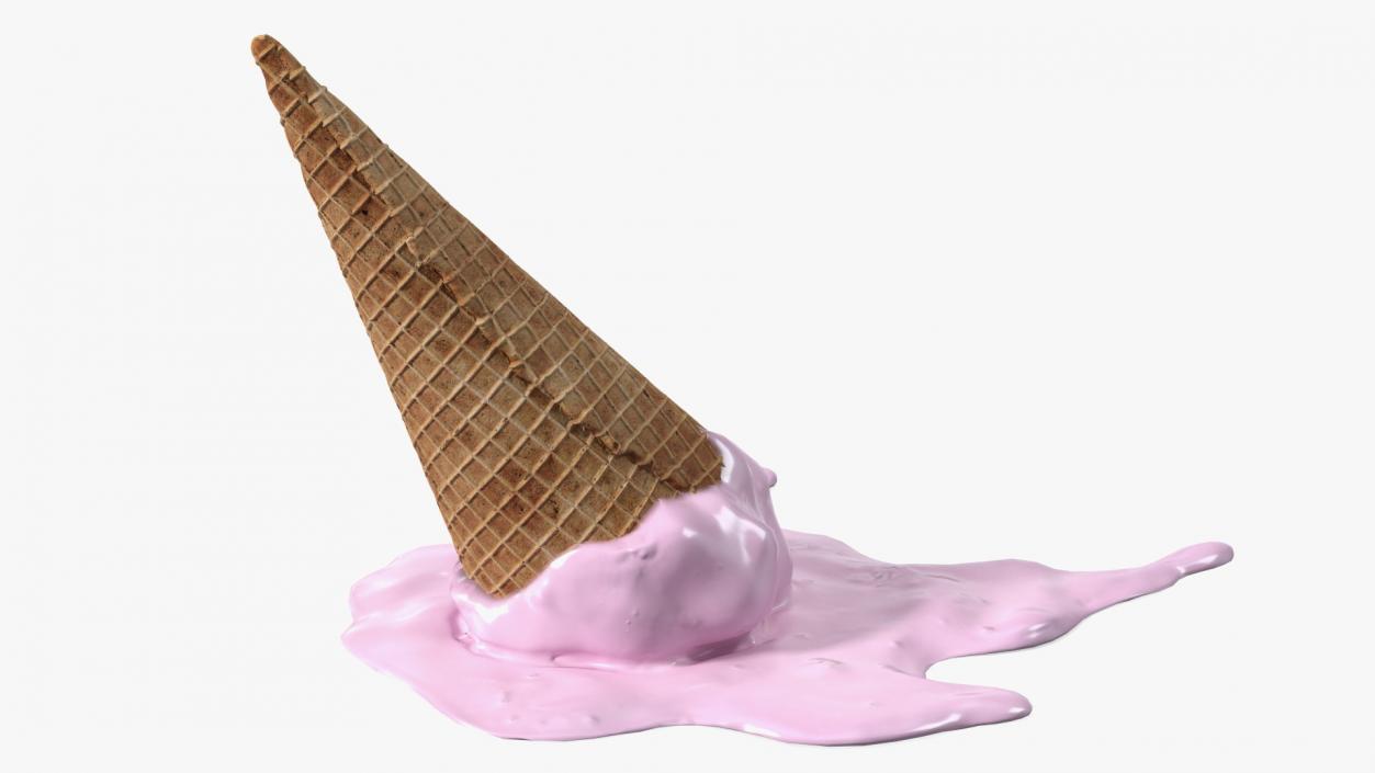 Melting Pink Ice Cream Cone 3D