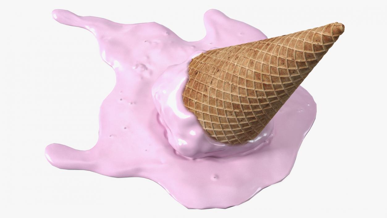 Melting Pink Ice Cream Cone 3D