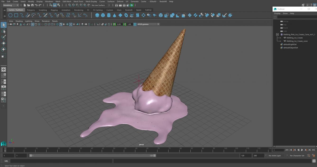 Melting Pink Ice Cream Cone 3D