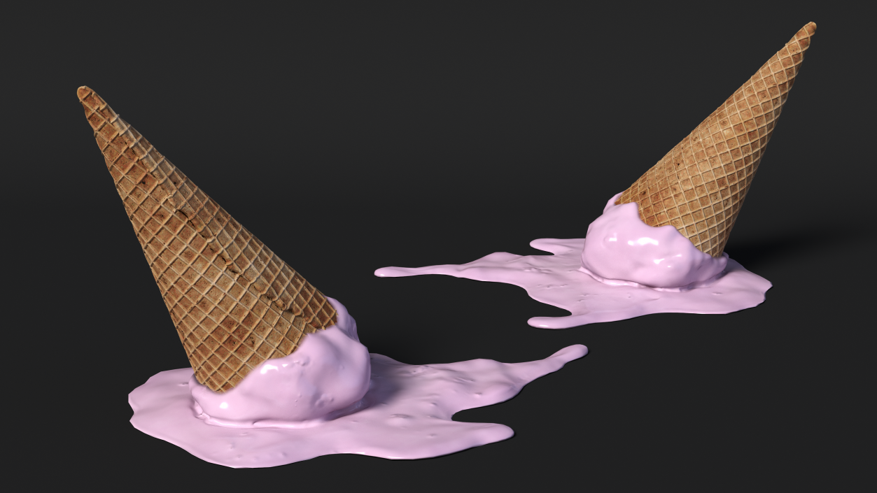 Melting Pink Ice Cream Cone 3D