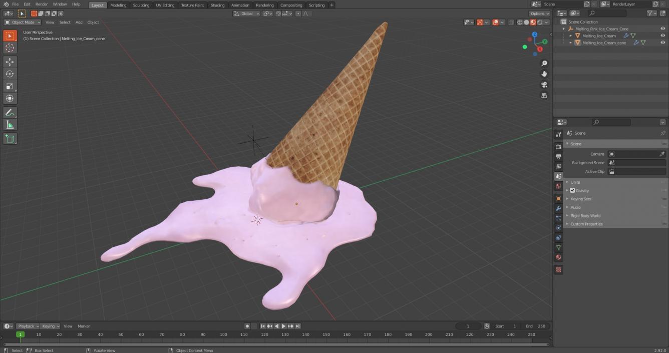 Melting Pink Ice Cream Cone 3D